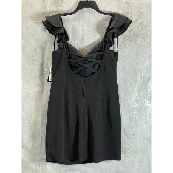 CITY STUDIO Juniors' Black Ruffle Cap-Sleeve X-Back Sheath Mini Dress SZ 17 - Picture 3 of 14